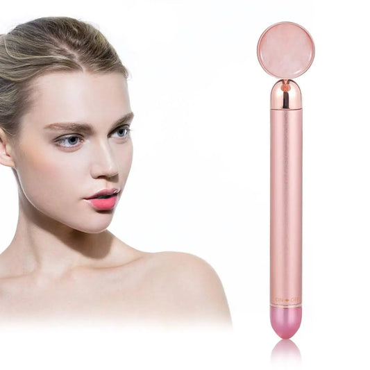 Electric Face Roller with Rose Quartz and Gold Stick