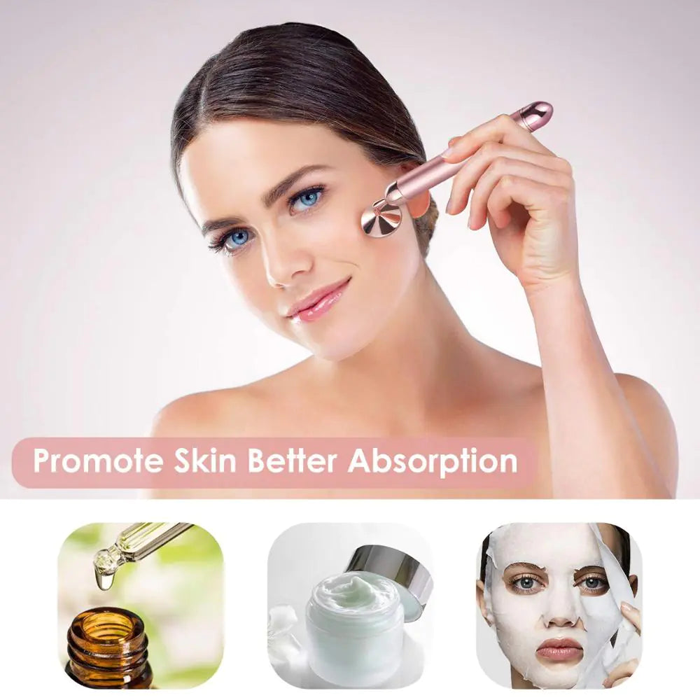 Electric Face Roller with Rose Quartz and Gold Stick