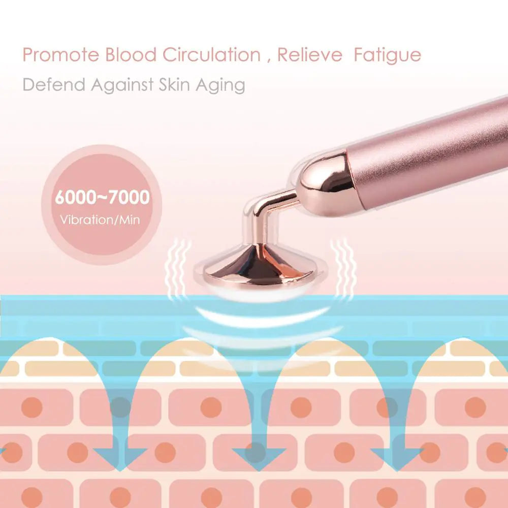 Electric Face Roller with Rose Quartz and Gold Stick