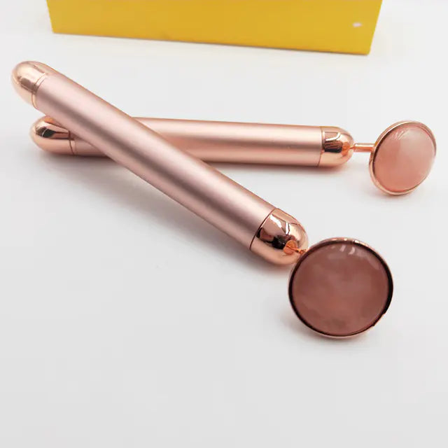 Electric Face Roller with Rose Quartz and Gold Stick