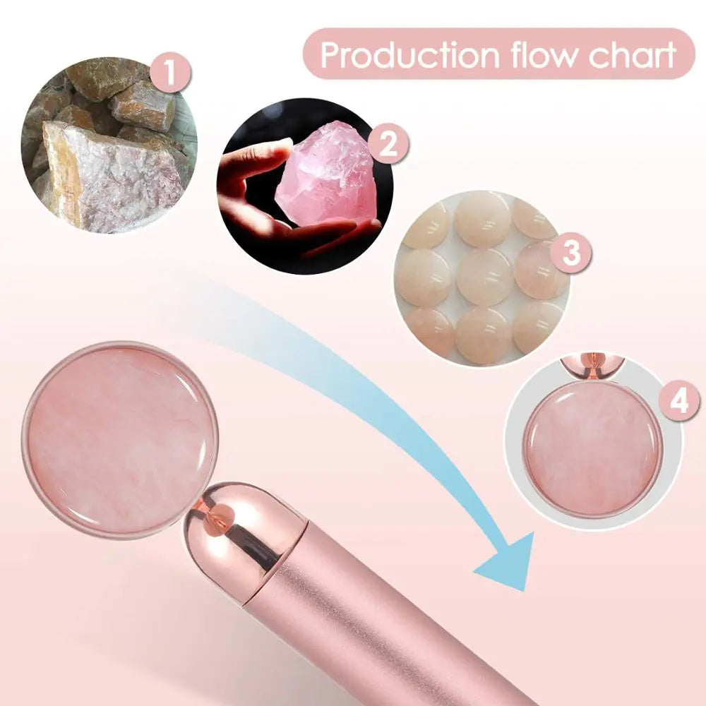 Electric Face Roller with Rose Quartz and Gold Stick